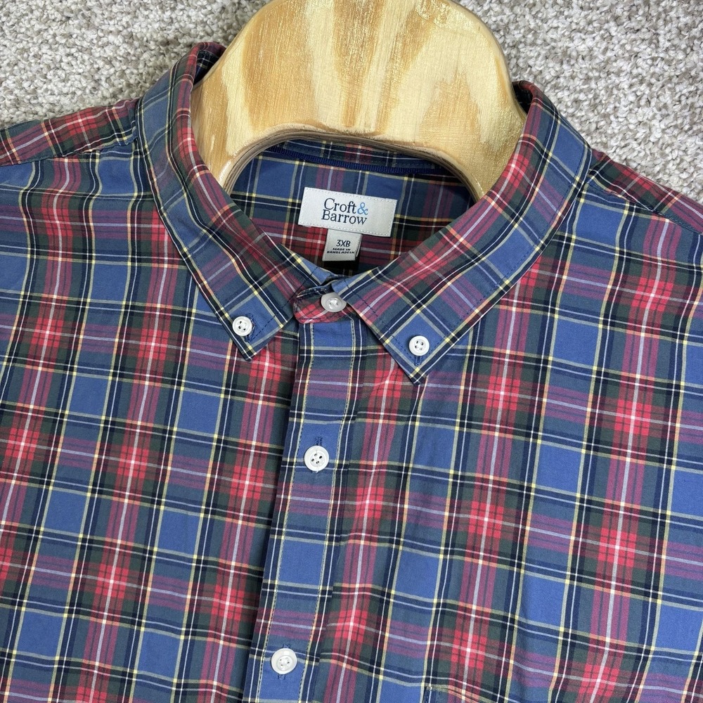 Croft & Barrow Shirt Mens Big 3X Blue Plaid Long Sleeve Button Up Casual